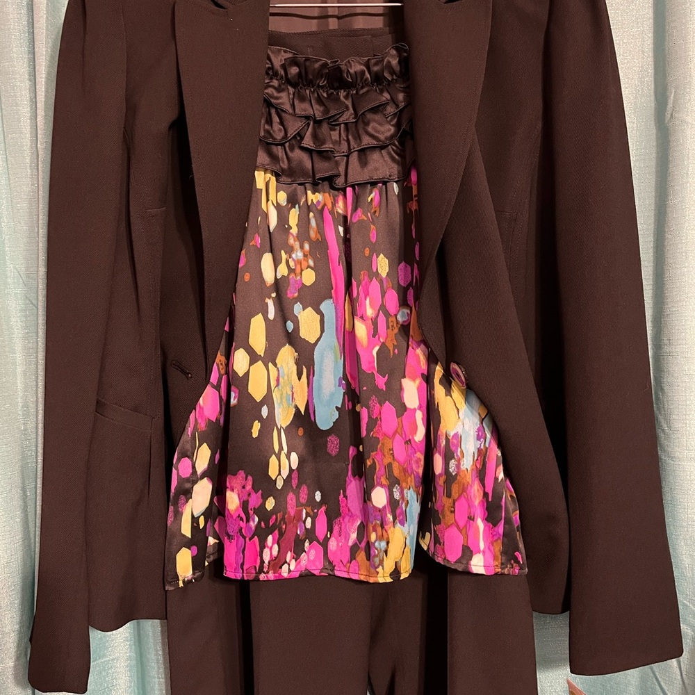Women's Black Blazer and Pants with Colorful Top